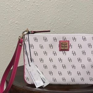 Dooney & Bourke White and Pink Monogram Wristlet